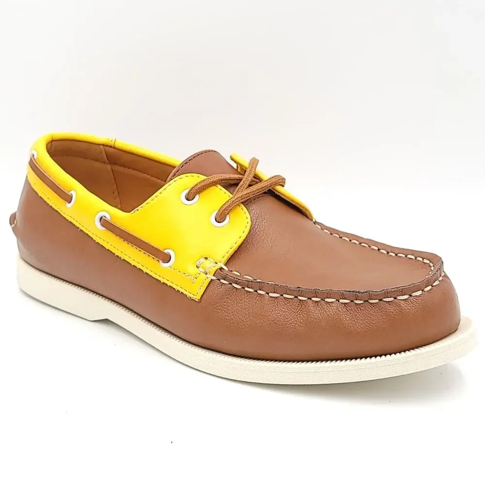 Men’s Tan Yellow Boat Shoes Faux Leather Loafers Slip-On Size 8 NWT Club Room - Picture 1 of 6